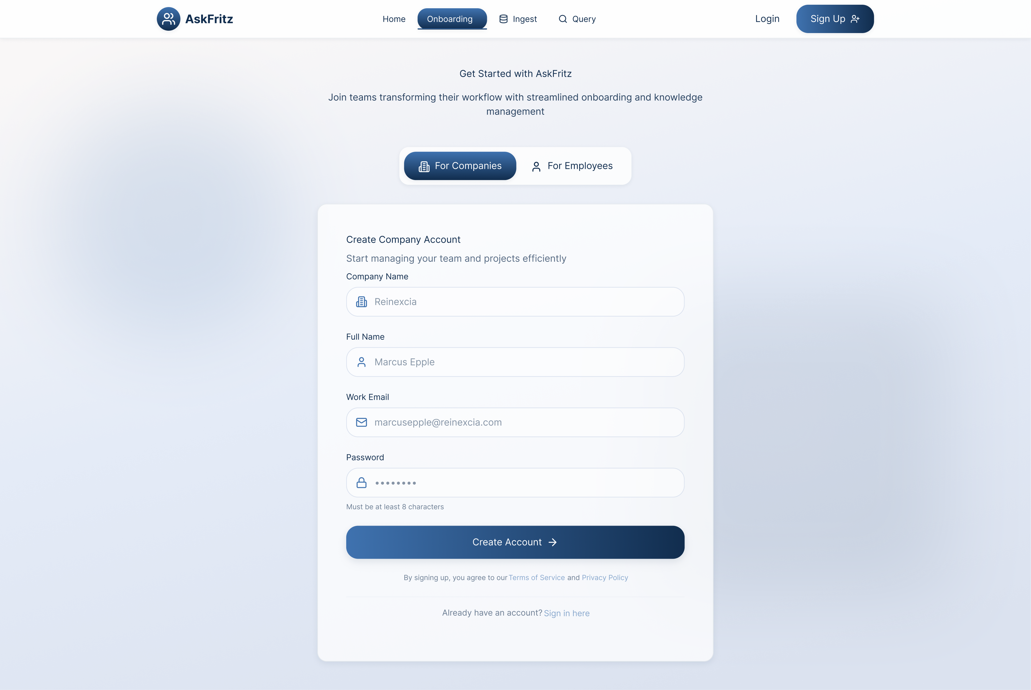 AskFritz Onboarding